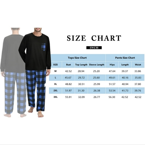 Men Pajamas Set Long Sleeve 2 Piece Set - Picture 4 of 5
